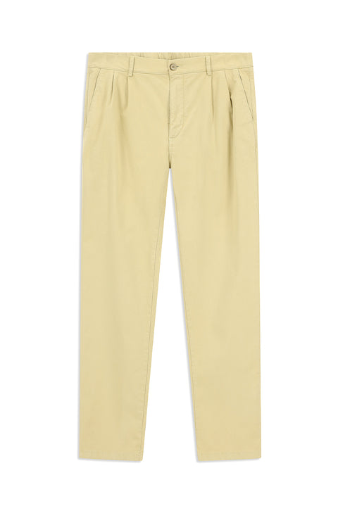 Light Beige Regular Fit Standard Cut Elasticated Waist Drawstring Pleated Trousers