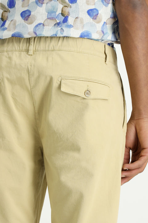 Light Beige Regular Fit Standard Cut Elasticated Waist Drawstring Pleated Trousers