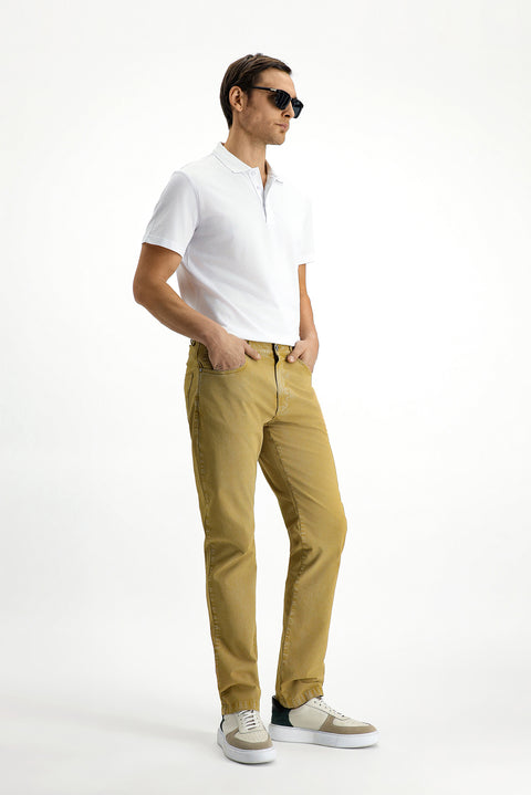 Mid-Beige Regular Fit Standard Cut Stretch Canvas / Chino Trousers