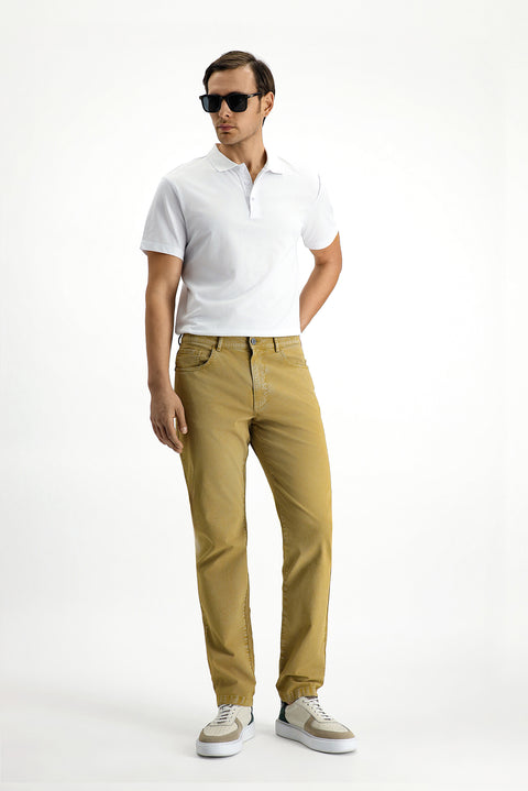 Mid-Beige Regular Fit Standard Cut Stretch Canvas / Chino Trousers