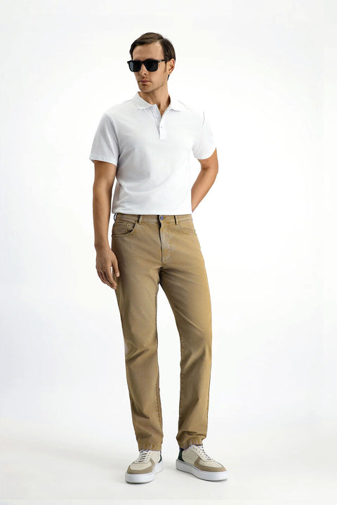 Orta Bej Regular Fit Standart Kesim Likralı Kanvas / Chino Pantolon