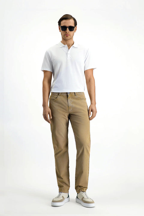Orta Bej Regular Fit Standart Kesim Likralı Kanvas / Chino Pantolon