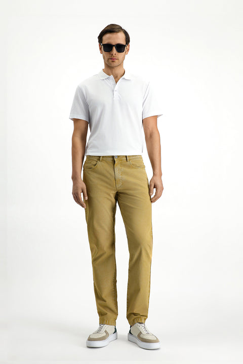 Mid-Beige Regular Fit Standard Cut Stretch Canvas / Chino Trousers
