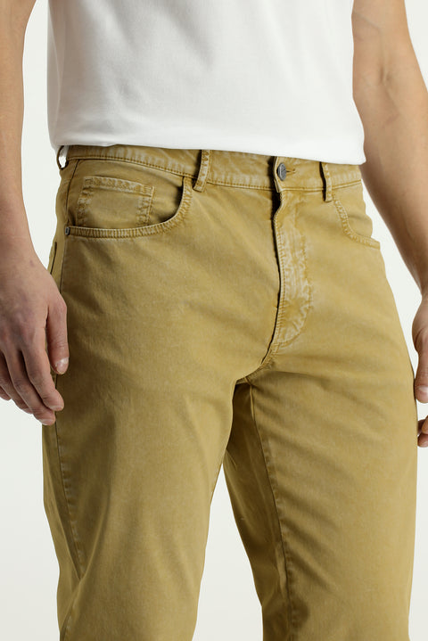 Mid-Beige Regular Fit Standard Cut Stretch Canvas / Chino Trousers
