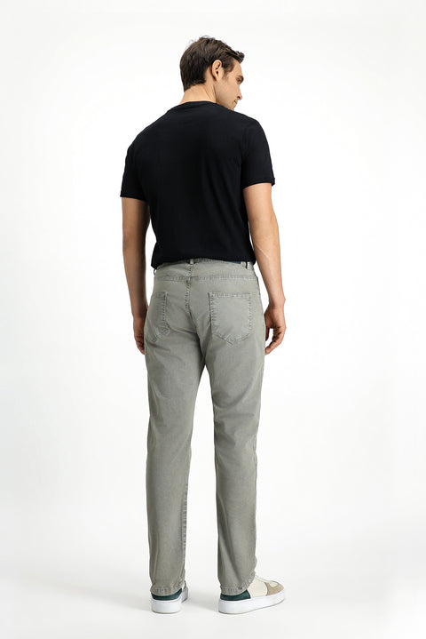 Khaki Regular Fit Standard Cut Lycra Canvas / Chino Pants