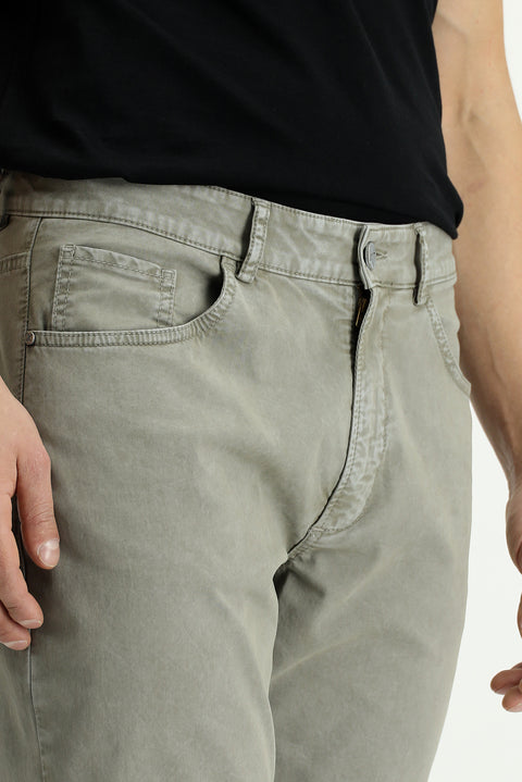 Khaki Regular Fit Standard Cut Lycra Canvas / Chino Pants