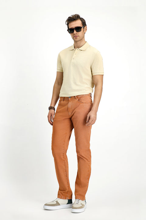 Brick Regular Fit Standard Cut Lycra Canvas / Chino Trousers