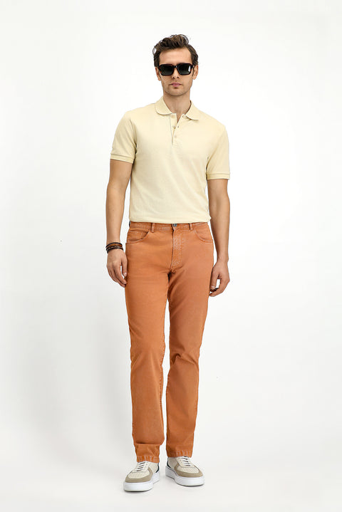 Brick Regular Fit Standard Cut Lycra Canvas / Chino Trousers