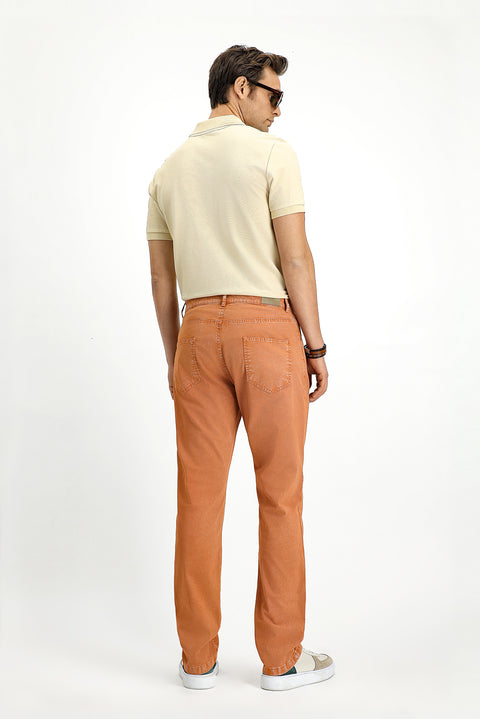 Brick Regular Fit Standard Cut Lycra Canvas / Chino Trousers