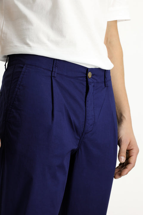 Mid Navy Regular Fit Standard Cut Lycra Canvas / Chino Trousers