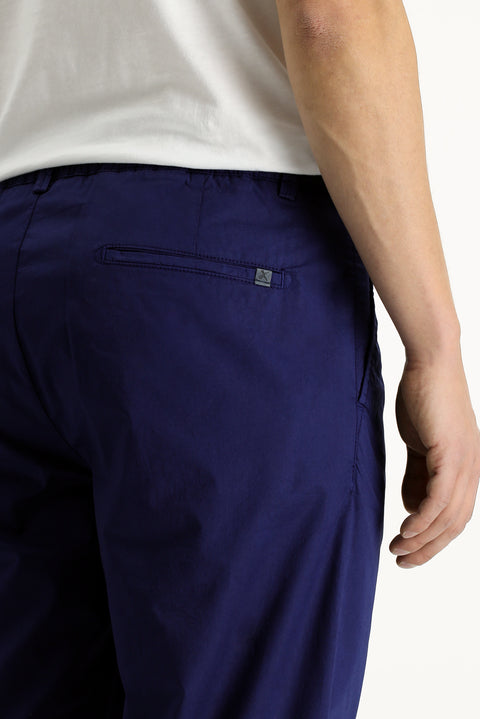 Mid Navy Regular Fit Standard Cut Lycra Canvas / Chino Trousers