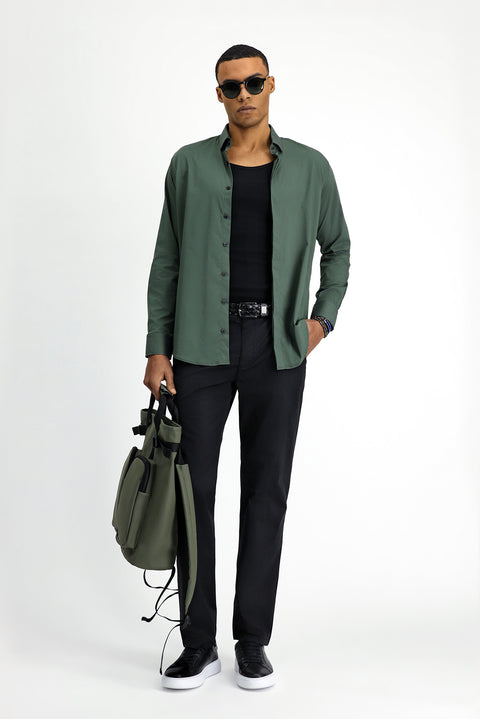Black Regular Fit Standard Cut Lycra Canvas / Chino Trousers