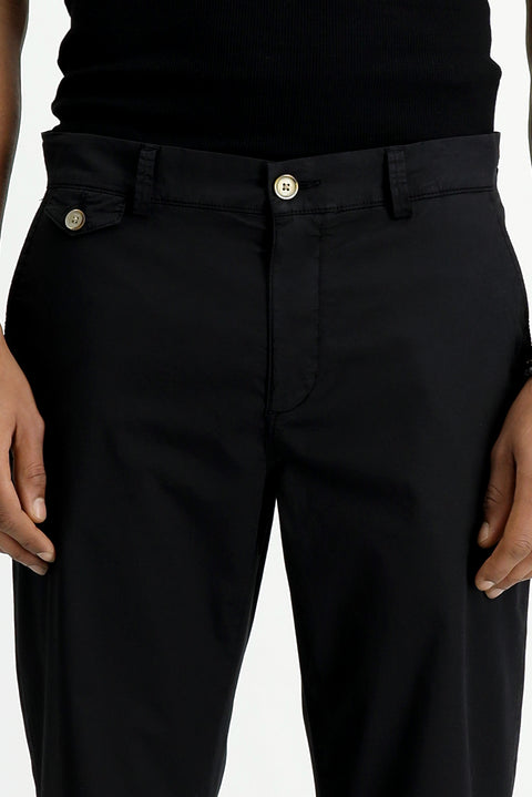 Black Regular Fit Standard Cut Lycra Canvas / Chino Trousers