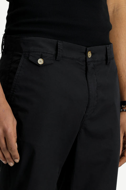 Black Regular Fit Standard Cut Lycra Canvas / Chino Trousers