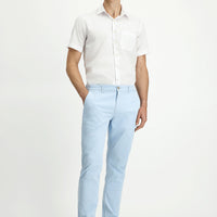 Sky Blue Regular Fit Standard Cut Lycra Canvas / Chino Trousers