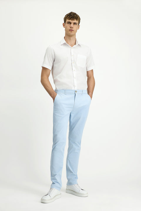 Sky Blue Regular Fit Standard Cut Lycra Canvas / Chino Trousers