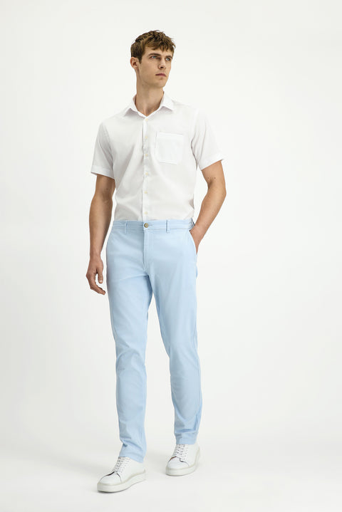 Sky Blue Regular Fit Standard Cut Lycra Canvas / Chino Trousers