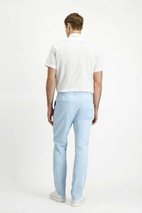Sky Blue Regular Fit Standard Cut Lycra Canvas / Chino Trousers