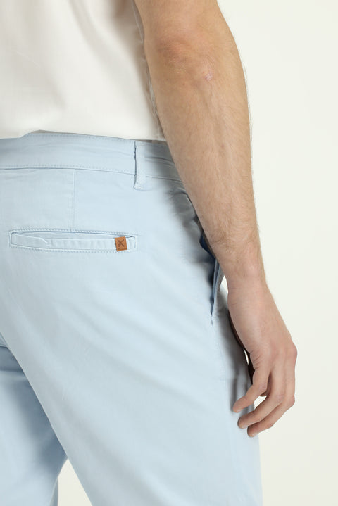 Sky Blue Regular Fit Standard Cut Lycra Canvas / Chino Trousers