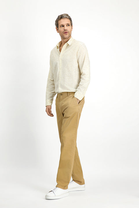 Light Beige Regular Fit Standard Cut Lycra Canvas / Chino Pants