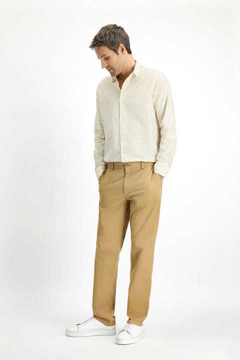 Light Beige Regular Fit Standard Cut Lycra Canvas / Chino Pants