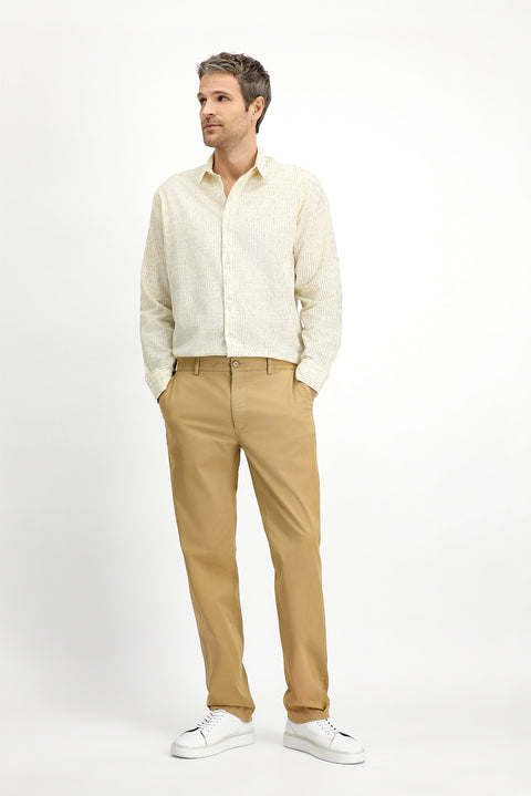 Light Beige Regular Fit Standard Cut Lycra Canvas / Chino Pants