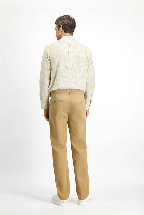 Light Beige Regular Fit Standard Cut Lycra Canvas / Chino Pants