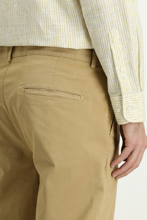 Light Beige Regular Fit Standard Cut Lycra Canvas / Chino Pants