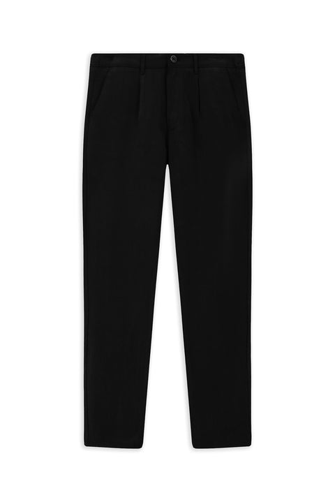 Black Slim Fit Narrow Cut Elasticated Waist Lyocell Canvas / Chino Trousers