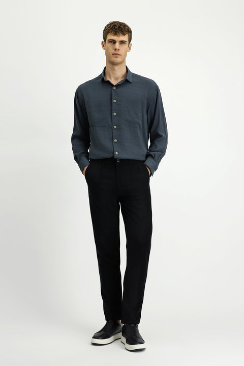 Black Slim Fit Narrow Cut Elasticated Waist Lyocell Canvas / Chino Trousers