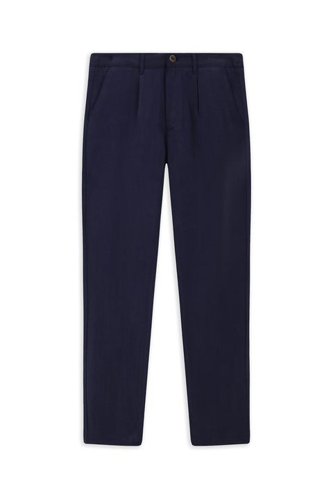 Mid Navy Slim Fit Elasticated Waist Lyocell Canvas / Chino Trousers