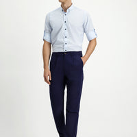 Mid Navy Slim Fit Elasticated Waist Lyocell Canvas / Chino Trousers
