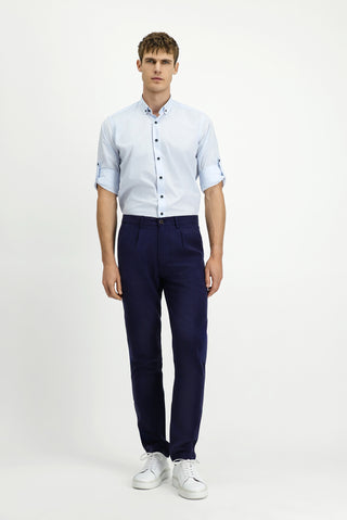  Orta Lacivert Slim Fit Dar Kesim Beli Lastikli Lyocell Kanvas / Chino Pantolon