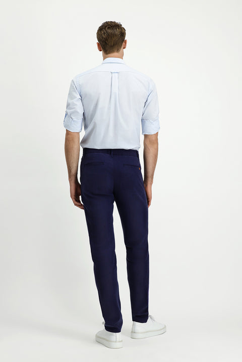 Mid Navy Slim Fit Elasticated Waist Lyocell Canvas / Chino Trousers