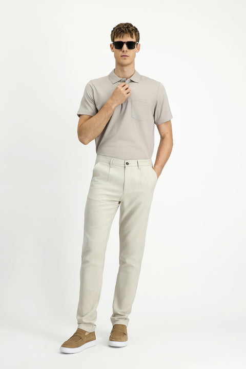 Safari Slim Fit Narrow Cut Elasticated Waist Lyocell Canvas / Chino Trousers