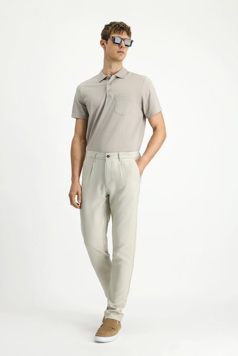 Safari Slim Fit Narrow Cut Elasticated Waist Lyocell Canvas / Chino Trousers