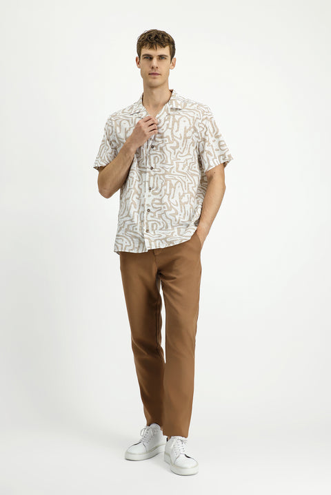 Taba Slim Fit Dar Kesim Beli Lastikli Lyocell Kanvas / Chino Pantolon