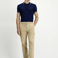 Light Beige Regular Fit Standard Cut Lycra Lyocell Blend Elasticated Waistband Drawstring Cargo Pocket Jogger Pants