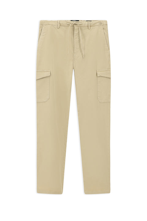 Light Beige Regular Fit Standard Cut Lycra Lyocell Blend Elasticated Waistband Drawstring Cargo Pocket Jogger Pants