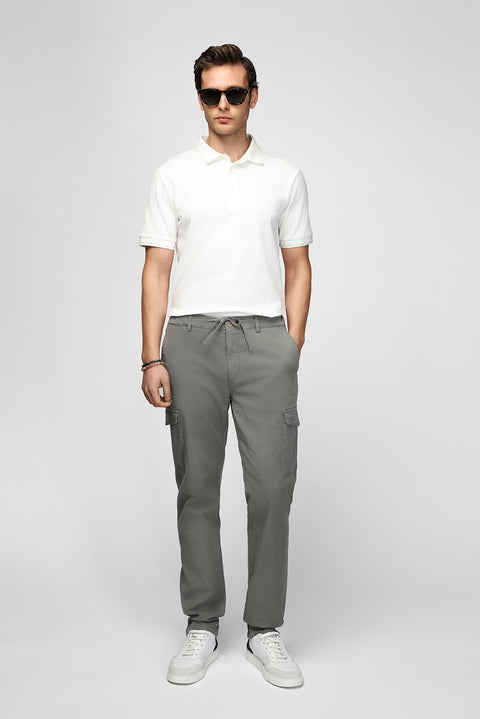 Men's Khaki Regular Fit Standard Cut Lyocell Blend Elastic Waist Drawstring Cargo Pocket Jogger Pants