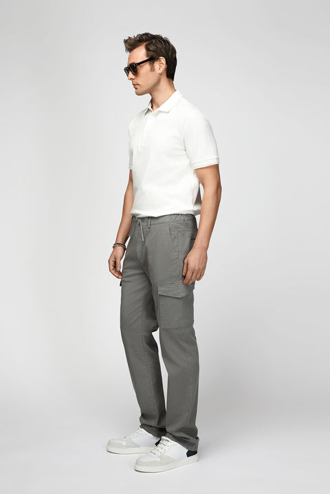 Men's Khaki Regular Fit Standard Cut Lyocell Blend Elastic Waist Drawstring Cargo Pocket Jogger Pants