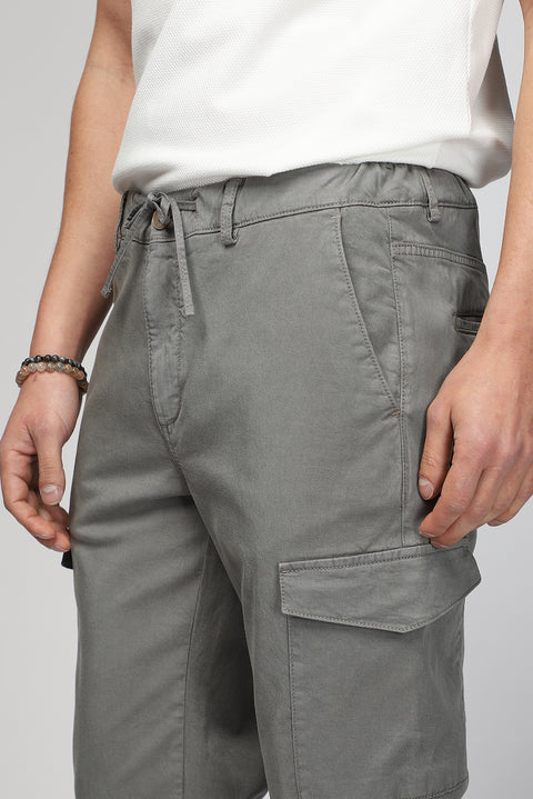 Men's Khaki Regular Fit Standard Cut Lyocell Blend Elastic Waist Drawstring Cargo Pocket Jogger Pants