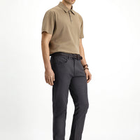 Mid Grey Regular Fit Standard Cut Lycra Patterned Canvas / Chino Trousers