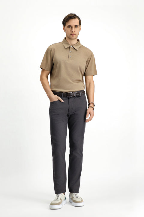 Mid Grey Regular Fit Standard Cut Lycra Patterned Canvas / Chino Trousers