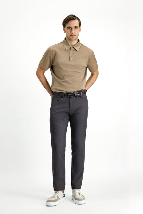 Mid Grey Slim Fit Stretchy Patterned Canvas / Chino Trousers