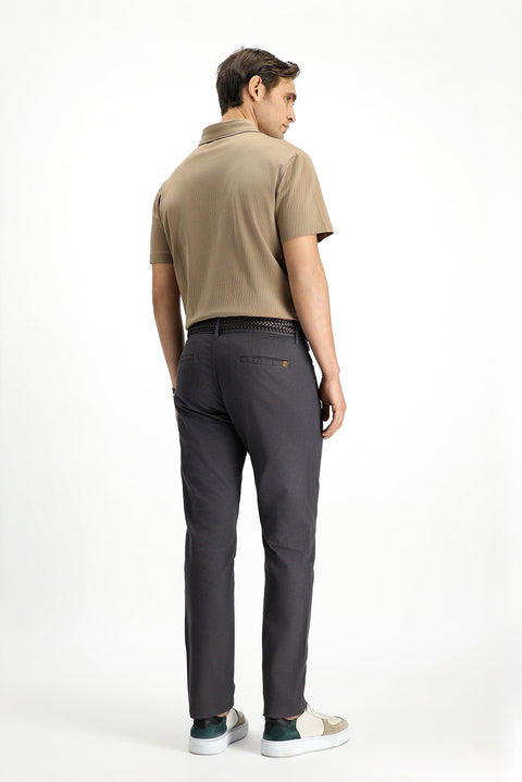 Mid Grey Regular Fit Standard Cut Lycra Patterned Canvas / Chino Trousers