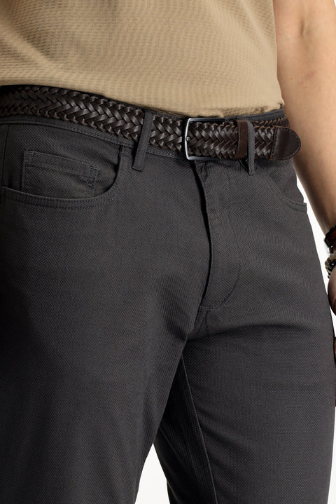 Mid Grey Slim Fit Stretchy Patterned Canvas / Chino Trousers