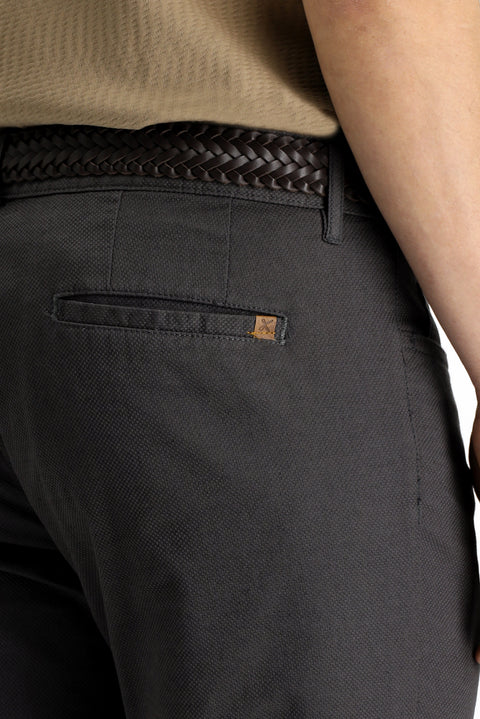 Mid Grey Regular Fit Standard Cut Lycra Patterned Canvas / Chino Trousers