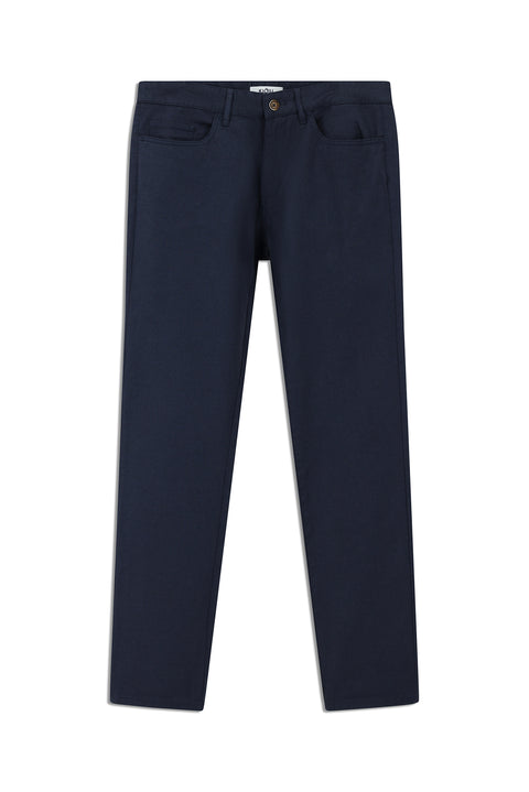 Mid-Navy Regular Fit Standard Cut Stretchy Patterned Canvas / Chino Trousers