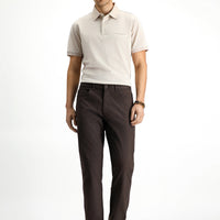 Medium Brown Regular Fit Standard Cut Lycra Patterned Canvas / Chino Trousers